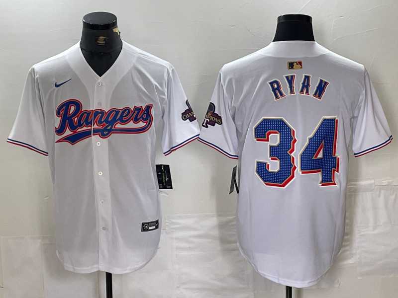 Men%27s Texas Rangers #34 Nolan Ryan White 2024 Gold Collection Limited Cool Base Jersey->texas rangers->MLB Jersey